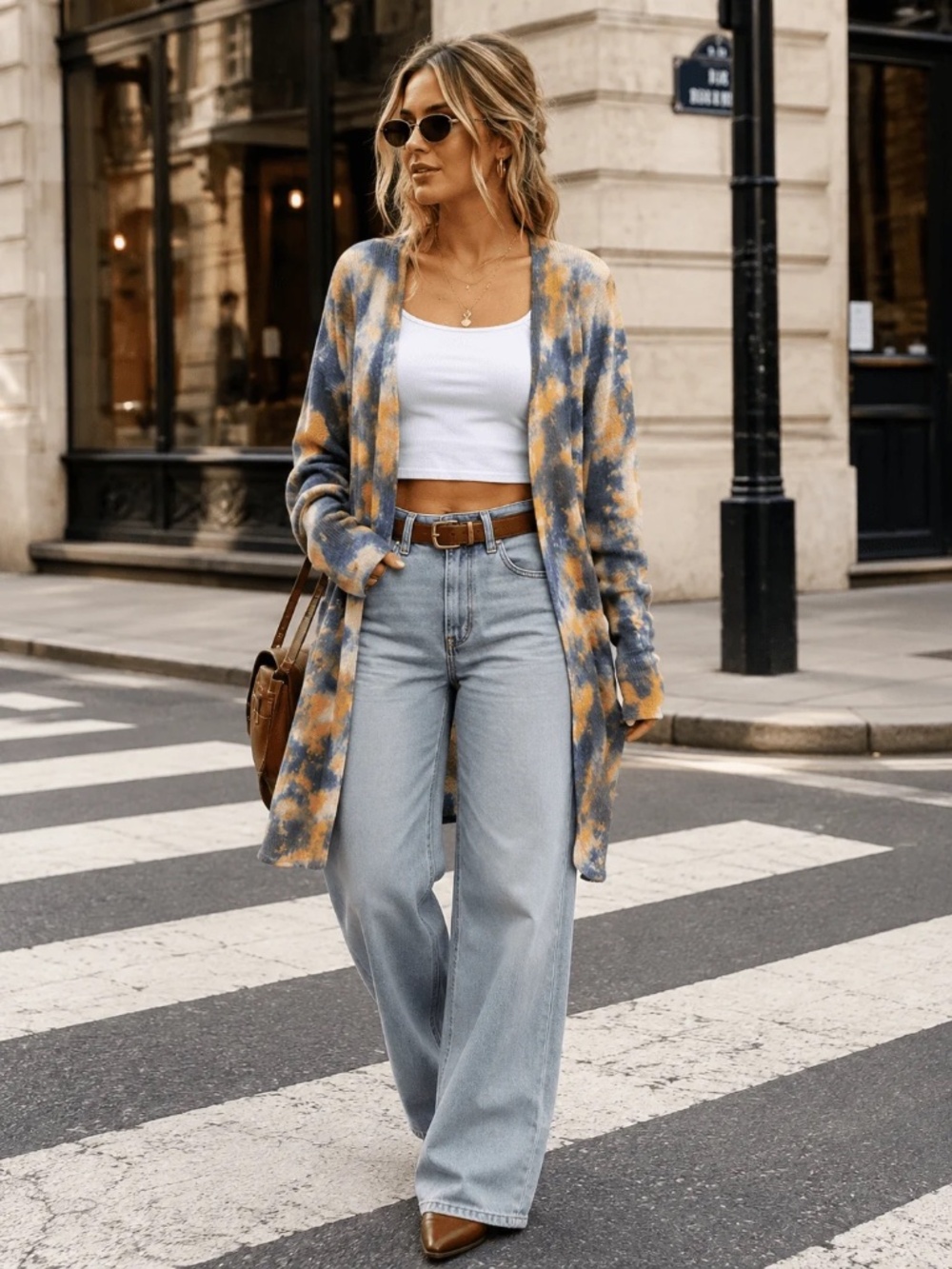 "Twenty Second" Women's Long Sleeve Ruched Side Open Front Tie-dyed Cardigan